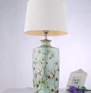 Modern Art Deco LED Base de cerámica y lámparas de algodón lámpara de mesa de sombra para decoración de dormitorio