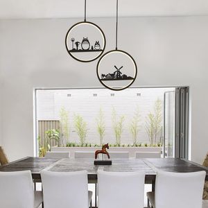 Moderne kunst design ronde opknoping lampen voor woonkamer slaapkamer decoratieve armaturen zwarte ringen led hanglampen