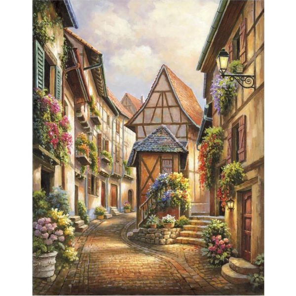 Arte moderno paisajes italianos Village Court pintura al óleo lienzo de alta calidad pintado a mano hermosa obra de arte costera regalo de Navidad