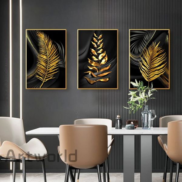 Art moderne Luxury Black Gold Plant Nordic Poster Mur Art Decorative Painting Toile Picture Imprimer pour le salon DÉCOR HOME