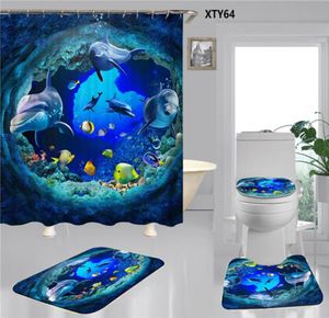 Routeau de douche de bain moderne Ensemble de rideaux de douche 3D 3D Dolphin Salle de bain rideaux Tide Home El Toilet Seat Cover 6412461