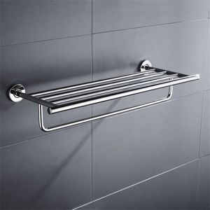 Baño moderno Toallero de baño con barra de toalla Doublem Montaje en pared Toalleros Soporte de almacenamiento Estante de acero inoxidable Color plata 200923