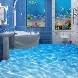 Moderne badkamer op maat 3D vloer muurschildering zeewater rimpelingen dragen antislip waterdichte verdikte zelfklevende PVC Wallpaper264n