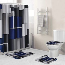 Moderne badkamer douchegordijn Waterdichte woning 3D tapijtingang deurmat 4 stks set toiletbril deksel vloerkleedbad niet-slip vloermat 240423
