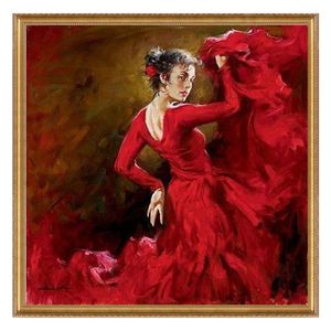 Moderne mooie tango danser meisje olieverfschilderij handgemaakte voor dansende kamer, studio, kantoor, café bar, pub, thuis wanddecoratie, geen frame