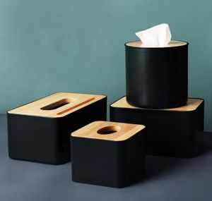 Récipients de tissus de couleur noire moderne avec porte-téléphonie Couvre en bois Seat Type de papier roule