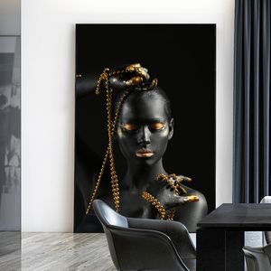 Pintura al óleo de mujer africana desnuda dorada negra moderna sobre lienzo carteles e impresiones arte de pared escandinavo imagen para sala de estar