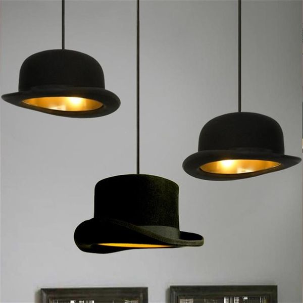 Moderne noir LED E27 lampes suspendues magicien tissu melon grand chapeau lampes éclairage magasin de vêtements décoration luminaires 224O