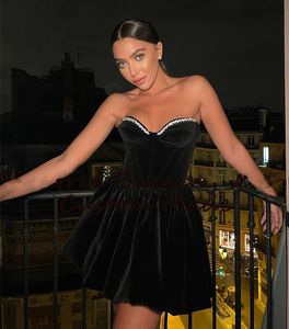 Modern Black Short Velor Prom Pageant Dress 2023 Sweetheart Beading Club Evening Formele jurken Robe de Soiree Vestidos Feest op maat