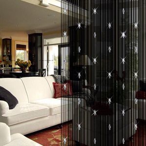 Cortinas opacas modernas para sala de estar con cuentas de cristal, cortina de hilo para puerta, decoración de cortinas para ventana de café blanco y negro