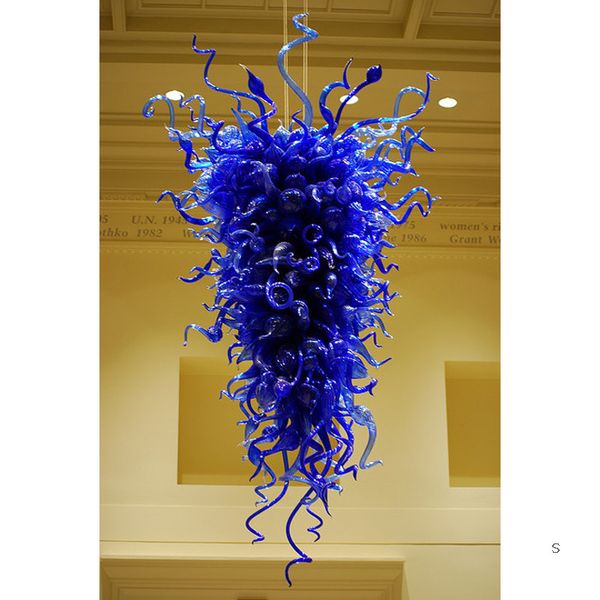 Moderne Bleu Grand Lustre En Verre De Murano Luminaire pour Hotal Lobby led Pendentif Source de Lumière Produits Lustres En Cristal De Luxe