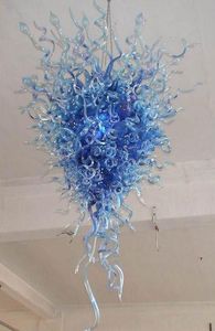 Lampes modernes lustres en verre bleu fantaisie long lustre en verre de Murano soufflé à la main pour la décoration artistique de la villa