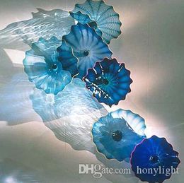Moderne blauwe glazen lamp opknoping platen muur kunst ontwerp Europese type woondecoratie stijl hand geblazen murano flowe plaat