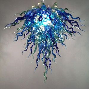 Lámpara colgante azul moderna, lámpara artística, candelabros, iluminación de araña de cristal soplado a mano, luces de techo italianas