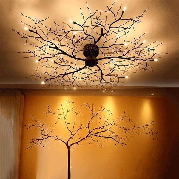 Lámpara de araña de rama moderna, globo creativo, ramita de Metal negro, lámpara de techo, luz para sala de estar y oficina, G4 LED Dia100cm MYY2308