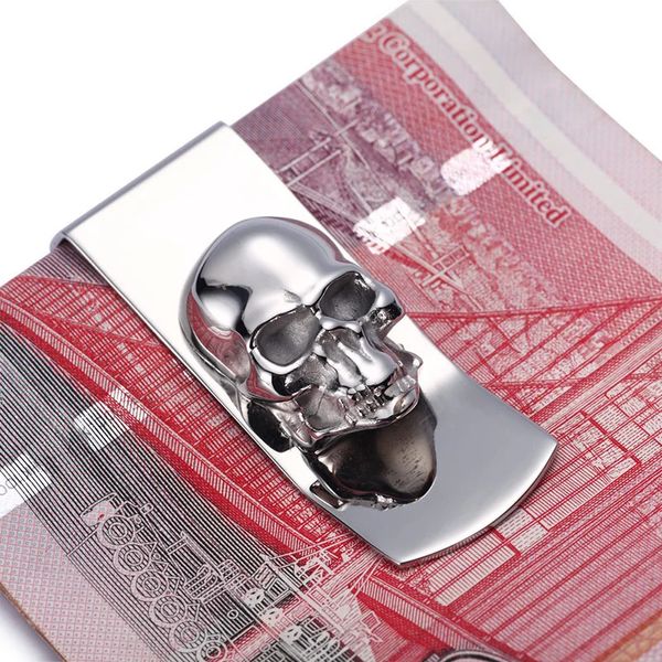 Moderne - Brand Skull Designs Men Sliver Money Clip Slim Pocket Pocket Purse Handder Carte Organisateur Men Femme Portefeuille 240510