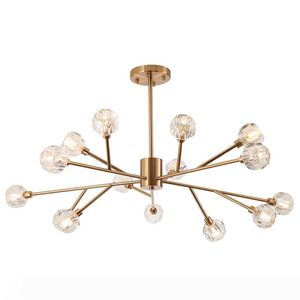 Candelabro de cristal de latón moderno G4, luz colgante LED, accesorio de lámpara de techo para comedor, decoración del hogar H066