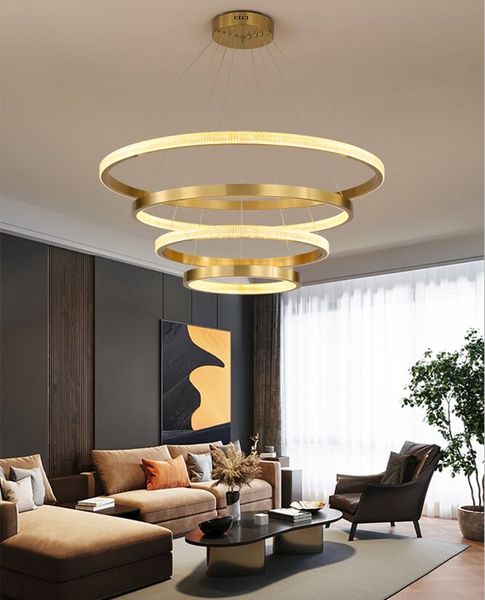 Brève design moderne Lustre Lustre Éclairage Gold Cercle rond LED CCHandeliers Salon Projets Lumières Bague