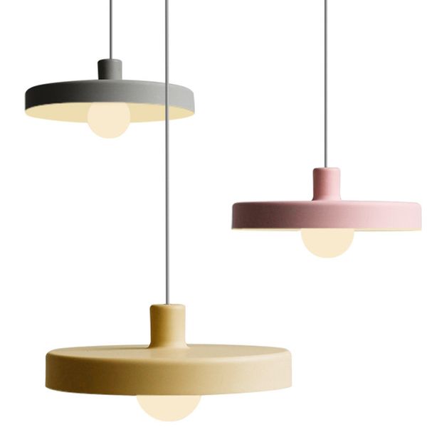 Lampe suspendue moderne à LED, macaron coloré en métal, rose, jaune, vert, gris, rond, pour chambre d'enfant, foyer, chambre à coucher, luminaire