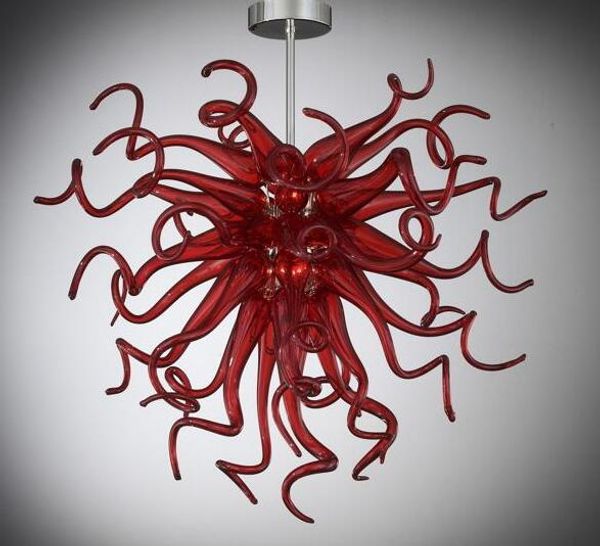 Candelabro Moderno Brillante Mini Rubí Rojo Arte Decoración del hogar Estilo Lámparas de araña LED de vidrio soplado a mano