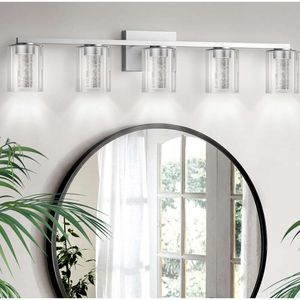 Luminaires de vanité de salle de bain en nickel brossé moderne avec 5 modes de couleur - Lumières LED dimmables en 2700k-6500K pour l'éclairage de la salle de bain contemporain