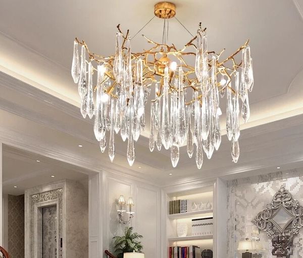 Candelabro de cristal de vela de burbuja moderna, luz colgante LED de cobre, placa de techo de nido de pájaro, luz colgante de Hotel para sala de estar y dormitorio