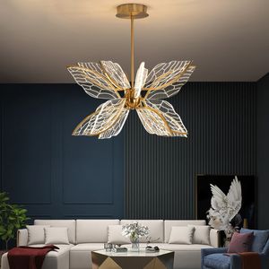 Moderne Butterfly LED Kroonluchter Verlichting voor Woonkamer Slaapkamer Luxe Gold Acrylic Eetkamer Opknoping Lampen