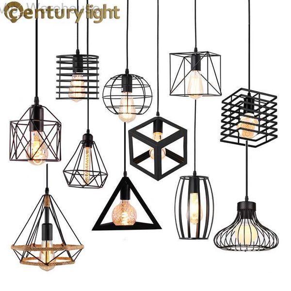 Cage moderne pendentif lumière E27 fer minimaliste Vintage scandinave Loft pyramide pendentif lampe en métal suspendu plafonnier luminaires HKD230825