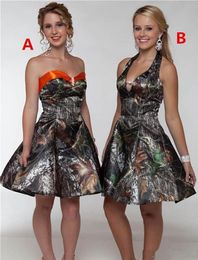 Moderne camo korte bruidsmeisje jurken lieverd satijn een lijn knielengte prom jurk feestjurk vestidos de festa junior homecoming jurk