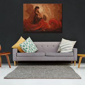 Moderne toile Art Crimson chaleur romantique espagnol danse en texturé peintures à l'huile sur toile beau décor pour Loft