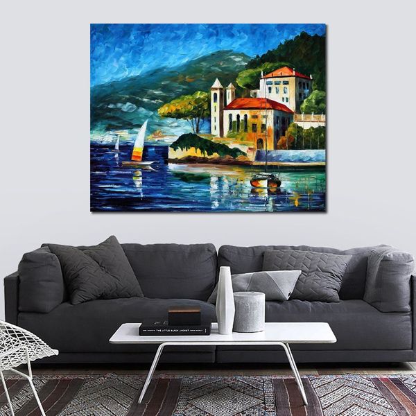 Moderne toile Art scènes de rue italie lac de côme Villa Balbianello peint à la main peintures à l'huile salon décor