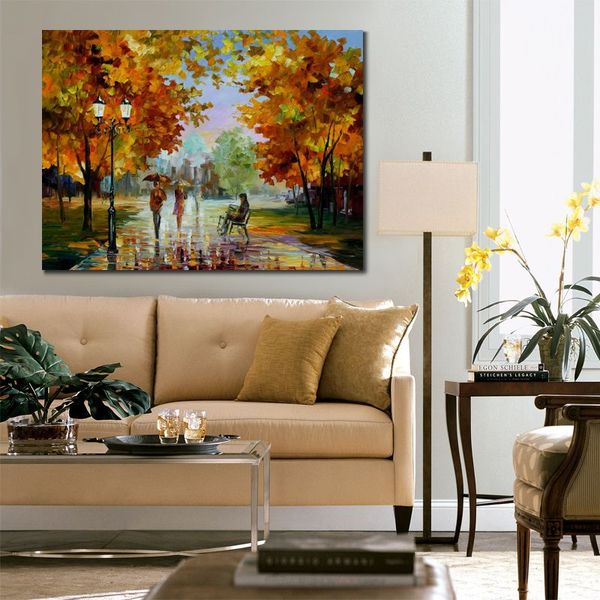 Arte moderno de la lona Escenas de la calle Parque de octubre Pinturas al óleo pintadas a mano Decoración de la sala de estar