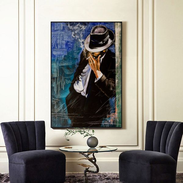 Moderne toile mur Art abstrait affiches beau fumer homme imprimer peinture à l'huile photos sur toile salon décor à la maison