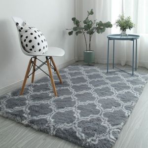 Tapis moderne pour salon, grand tapis doux en peluche à poils longs, pour chambre à coucher, tapis de sol antidérapant, chambre d'enfants, blanc, gris291u