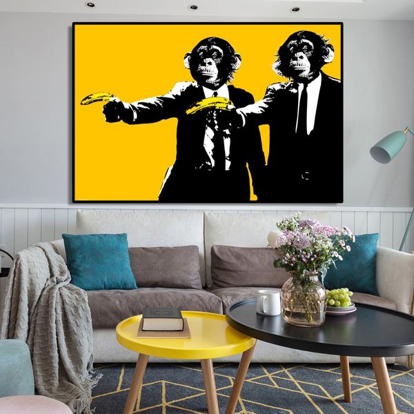 Moderne dessin animé animaux affiches et impressions mur Art toile peinture singes bananes Maxi photos pour salon décor pas de cadre