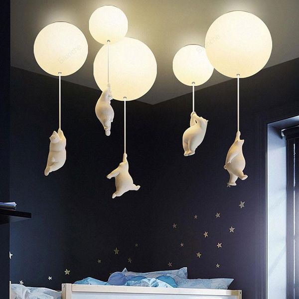 Plafonniers d'ours de dessin animé moderne belle lampe chaude pour les chambres d'enfants décor de chambre d'enfants LED luminaires suspendus