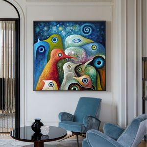 Toile colorée d'oiseaux de dessin animé moderne, peinture murale, images d'art pour salon, images d'animaux abstraites, décoration Cuadros