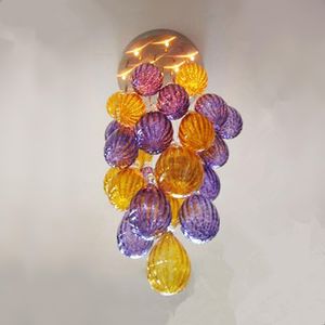 Moderne plafond kroonluchter artistieke lampen handgeblazen glas kroonluchters met led-bollen paars amber kleur amerikaanse thuis kunst decoratie lichten 12 bij 24 inches