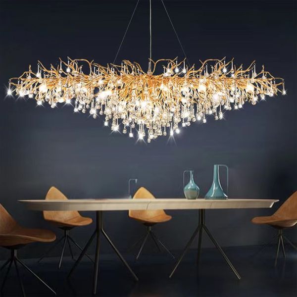 Chandelier de plafond moderne Golden Gloss LED Light American Interior Decoration Dining Living Room Pendante Crystal Pendants