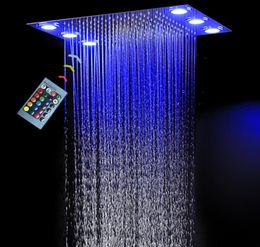 Moderno techo oculto cabezal de ducha tipo lluvia Panel de ducha LED eléctrico 360 x 500 mm control remoto multicolor cambio 2861256