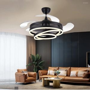 Ventilateur de plafond moderne avec télécommande, lumière intelligente LED pour chambre à coucher, décor de restaurant, éclairage à lames rétractables