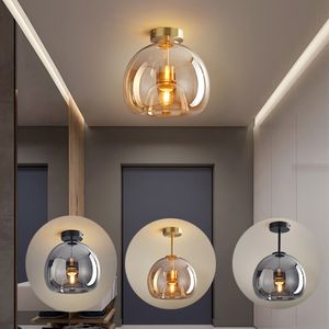 Iluminación de techo moderna minimalista textura nórdica LED lámpara de techo de cristal pasillo lámpara creativa sala de estar luces E27