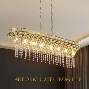 Moderne champagne gouden keukeneilandlamp - ovale kristallen plafondkroonluchter