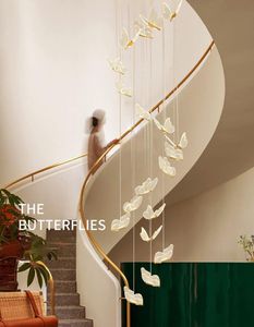 Candelabro moderno con forma de mariposa, lámpara colgante LED para escalera para el hogar, comedor, sala de estar, escalera, decoración de Villa
