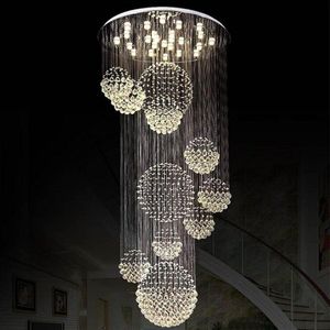 Moderne Kroonluchter Grote Kristallen Lichtpunt voor Lobby Trap Trappen Foyer Lange Spiraal Lustre Plafondlamp Inbouw Stair2919