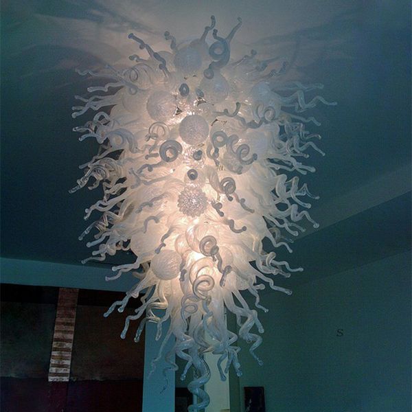 Lámpara de araña moderna, lámpara colgante de cristal blanco para sala de estar, iluminación Led de arte de cristal soplado a mano 100%