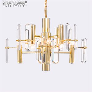 Moderne kroonluchter licht Europa gouden opknoping lamp armaturen K9 Crystal hanger lustres armatuur voor dining woonkamer slaapkamer binnenverlichting