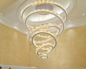 Moderne kroonluchter verlichting grote trap LED kristal kroonluchters ronde ring verlichting armaturen huizendecoratie cristal luster llfa