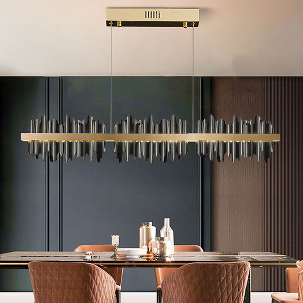 Lustre moderne télécommande réglable or/noir rectangulaire LED brillant luminaire Restaurant cuisine île suspension