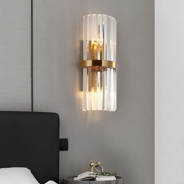 Candelabros modernos Lámparas de pared de cristal transparente Apliques LED de lujo Luces doradas montadas en la pared para pasillo Sala de estar Mesita de noche Decoración del hogar